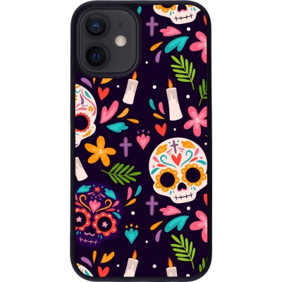 Coque iPhone 12 mini - Silicone rigide noir Halloween 2023 mexican style