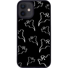 Coque iPhone 12 mini - Silicone rigide noir Halloween 2024 black and white ghosts