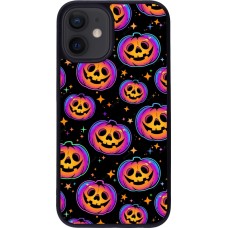 Coque iPhone 12 mini - Silicone rigide noir Halloween 2024 rainbow pumpkins