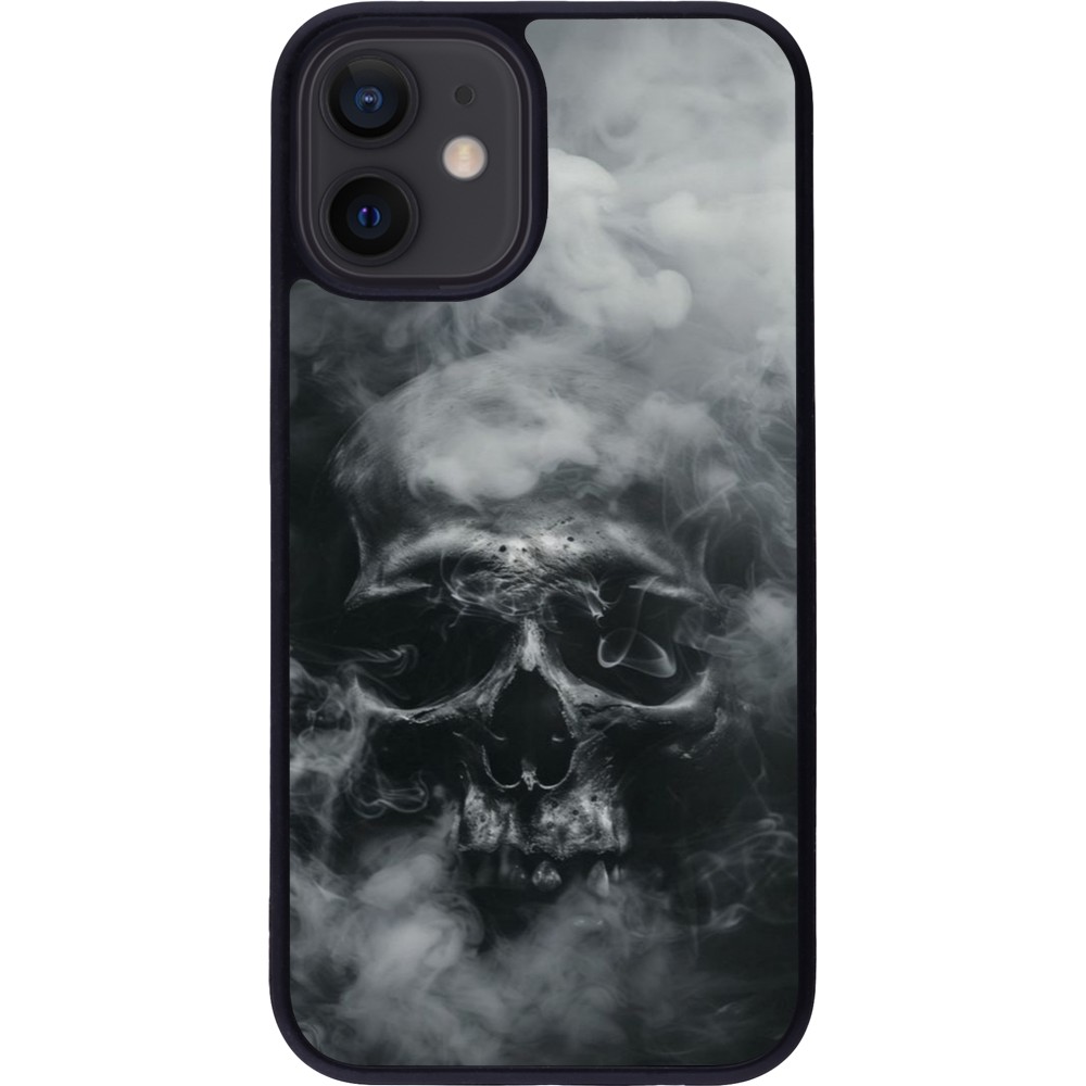 Coque iPhone 12 mini - Silicone rigide noir Halloween 2024 smoky skull