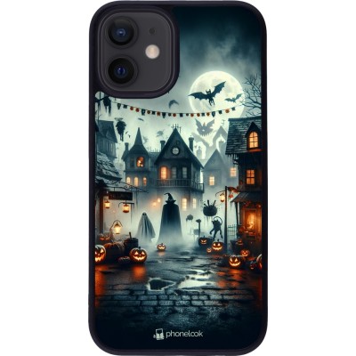 Coque iPhone 12 mini - Silicone rigide noir Halloween Spookville