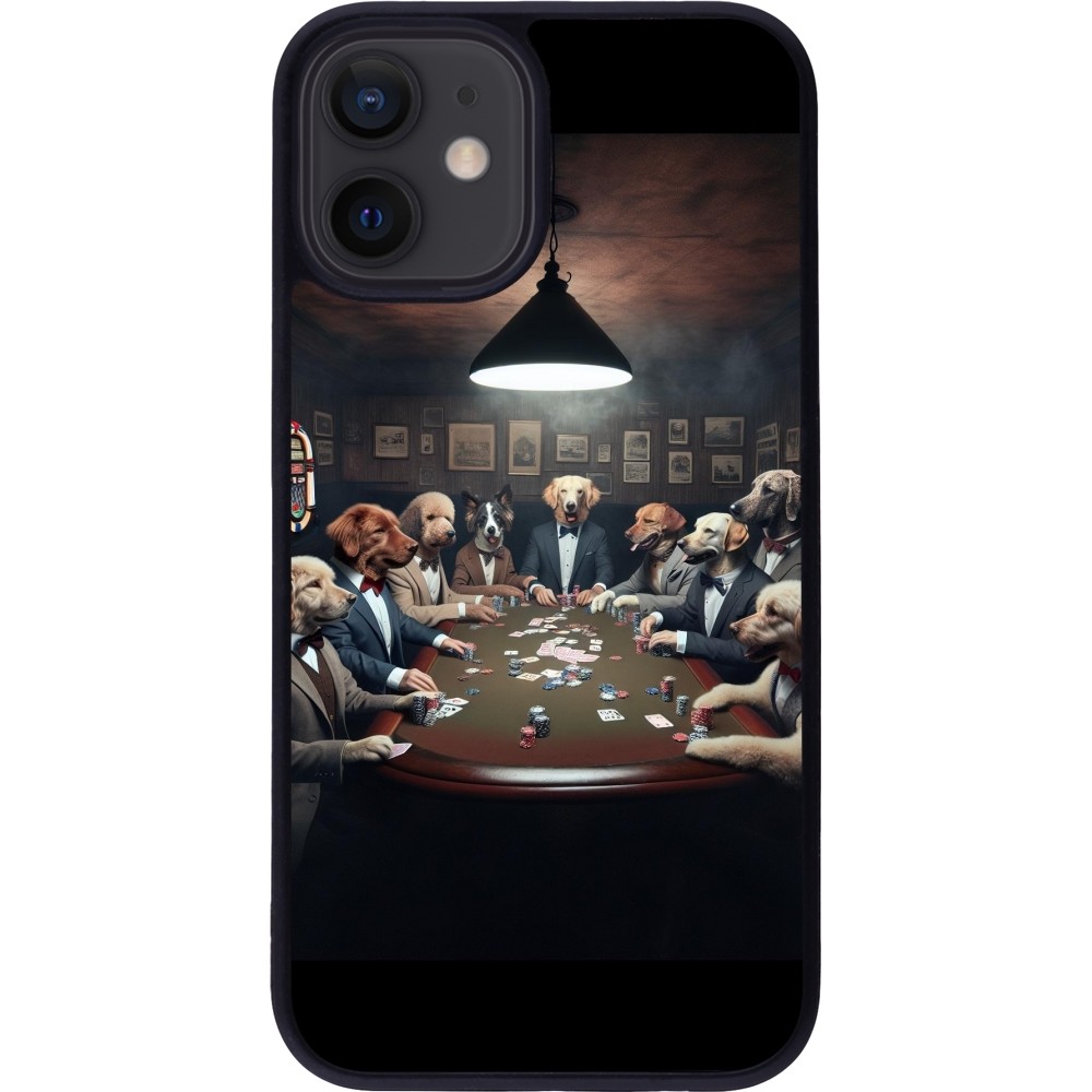 Coque iPhone 12 mini - Silicone rigide noir Les pokerdogs