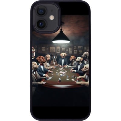 Coque iPhone 12 mini - Silicone rigide noir Les pokerdogs