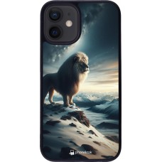 Coque iPhone 12 mini - Silicone rigide noir Le lion blanc