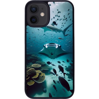 Coque iPhone 12 mini - Silicone rigide noir Manta Lagon Nettoyage