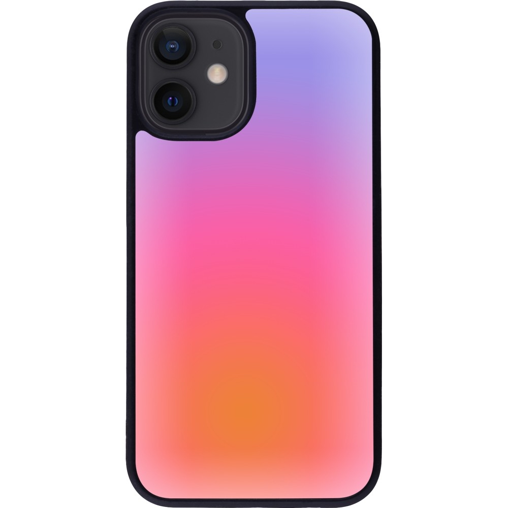 Coque iPhone 12 mini - Silicone rigide noir Orange Pink Blue Gradient