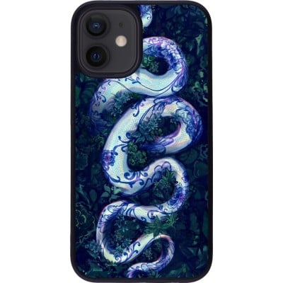 Coque iPhone 12 mini - Silicone rigide noir Serpent Blue Anaconda