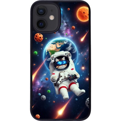 Coque iPhone 12 mini - Silicone rigide noir VR SpaceCat Odyssey