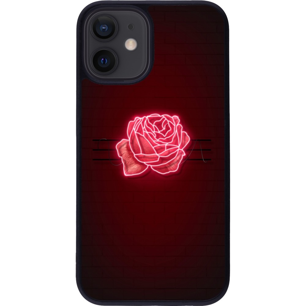 Coque iPhone 12 mini - Silicone rigide noir Spring 23 neon rose