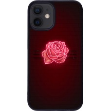 Coque iPhone 12 mini - Silicone rigide noir Spring 23 neon rose