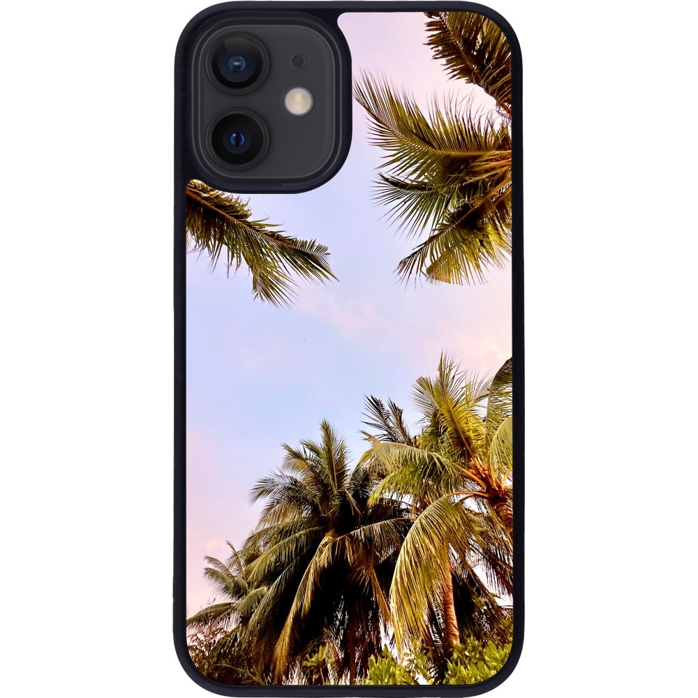 Coque iPhone 12 mini - Silicone rigide noir Summer 2023 palm tree vibe