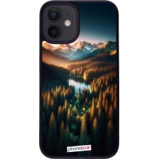 Coque iPhone 12 mini - Silicone rigide noir Sunset Forest Lake