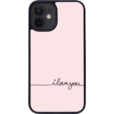 Coque iPhone 12 mini - Silicone rigide noir Valentine 2023 i love you writing