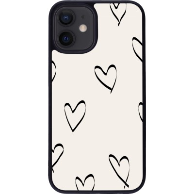 Coque iPhone 12 mini - Silicone rigide noir Valentine 2023 minimalist hearts