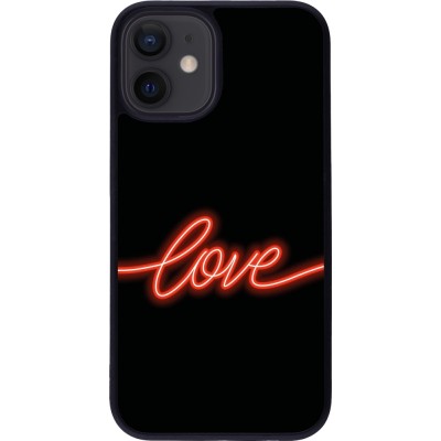 Coque iPhone 12 mini - Silicone rigide noir Valentine 2023 neon love