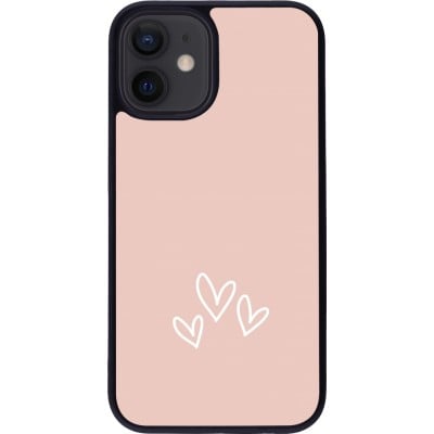 Coque iPhone 12 mini - Silicone rigide noir Valentine 2023 three minimalist hearts