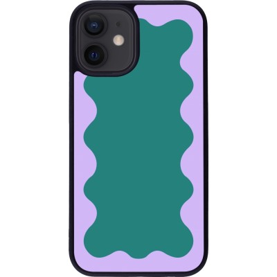 Coque iPhone 12 mini - Silicone rigide noir Wavy Rectangle Green Purple