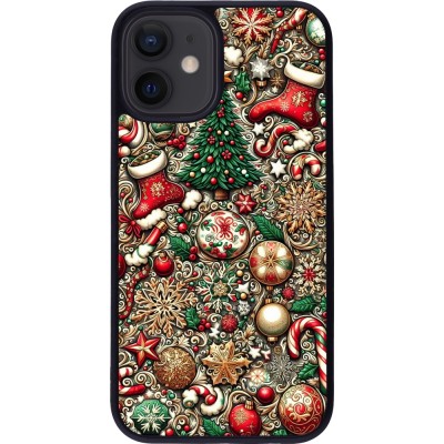 Coque iPhone 12 mini - Silicone rigide noir Noël 2023 micro pattern