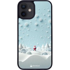 Coque iPhone 12 mini - Silicone rigide noir Noël 2023 Petit Père Flocon