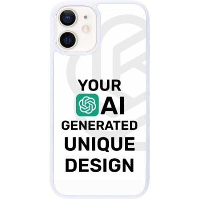 Coque iPhone 12 mini - Silicone rigide blanc 100% unique générée par intelligence artificielle (AI) avec vos idées