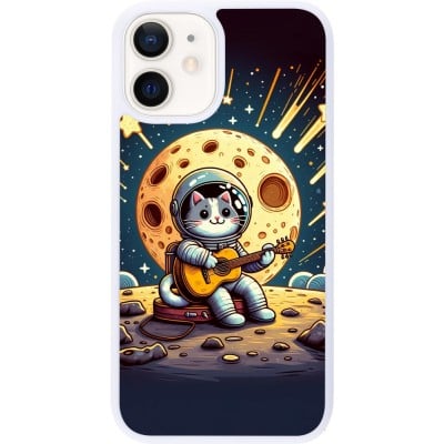 Coque iPhone 12 mini - Silicone rigide blanc AstroCat RockLune