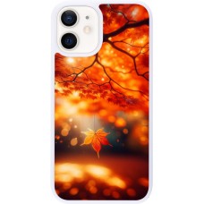 Coque iPhone 12 mini - Silicone rigide blanc Automne Magique Orange