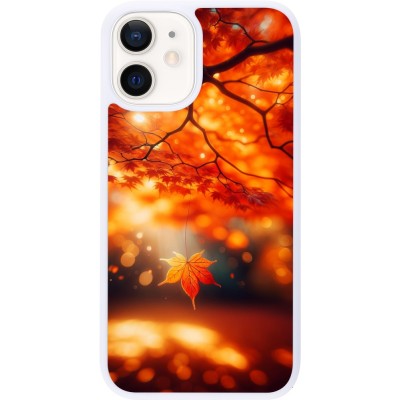 Coque iPhone 12 mini - Silicone rigide blanc Automne Magique Orange