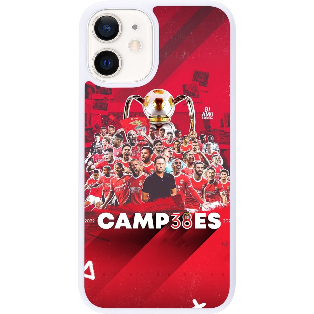 Coque iPhone 12 mini - Silicone rigide blanc Benfica Campeoes 2023