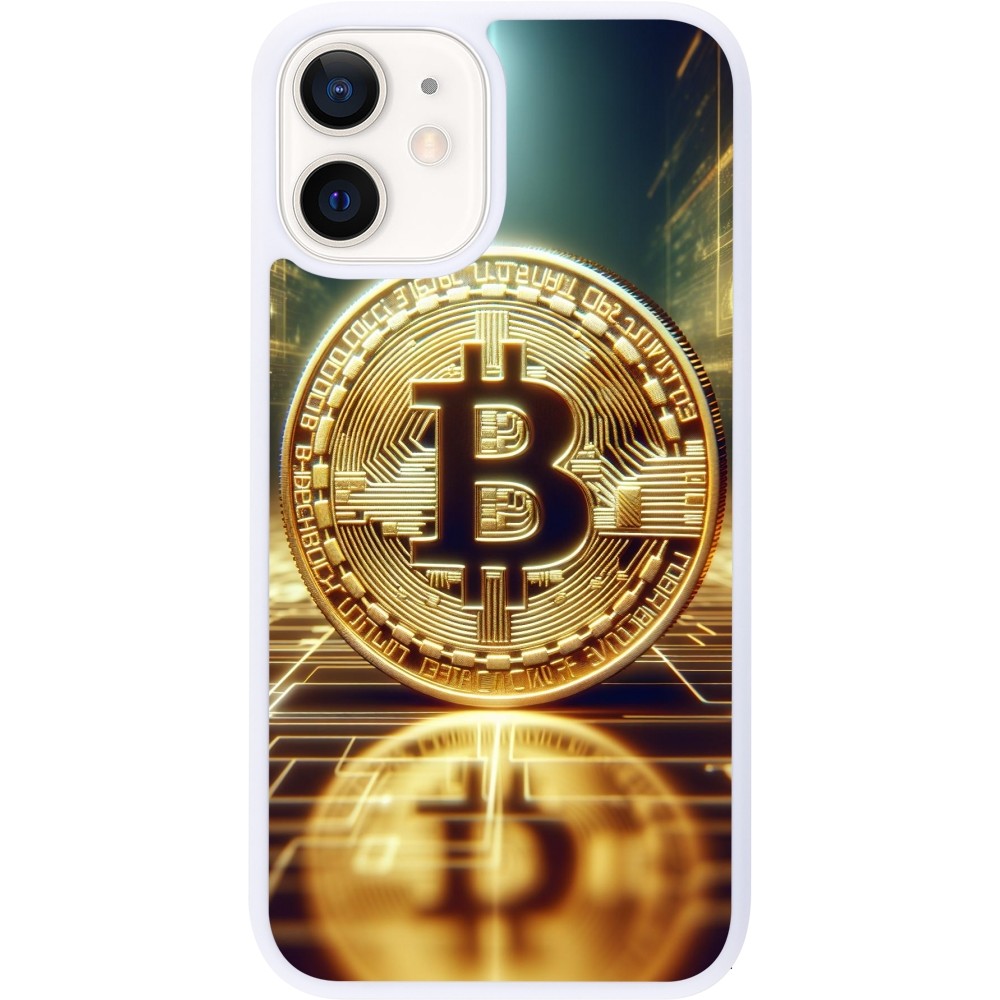 Coque iPhone 12 mini - Silicone rigide blanc Bitcoin Standing