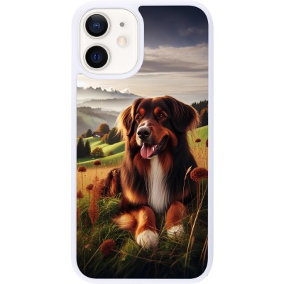 Coque iPhone 12 mini - Silicone rigide blanc Chien Campagne Suisse