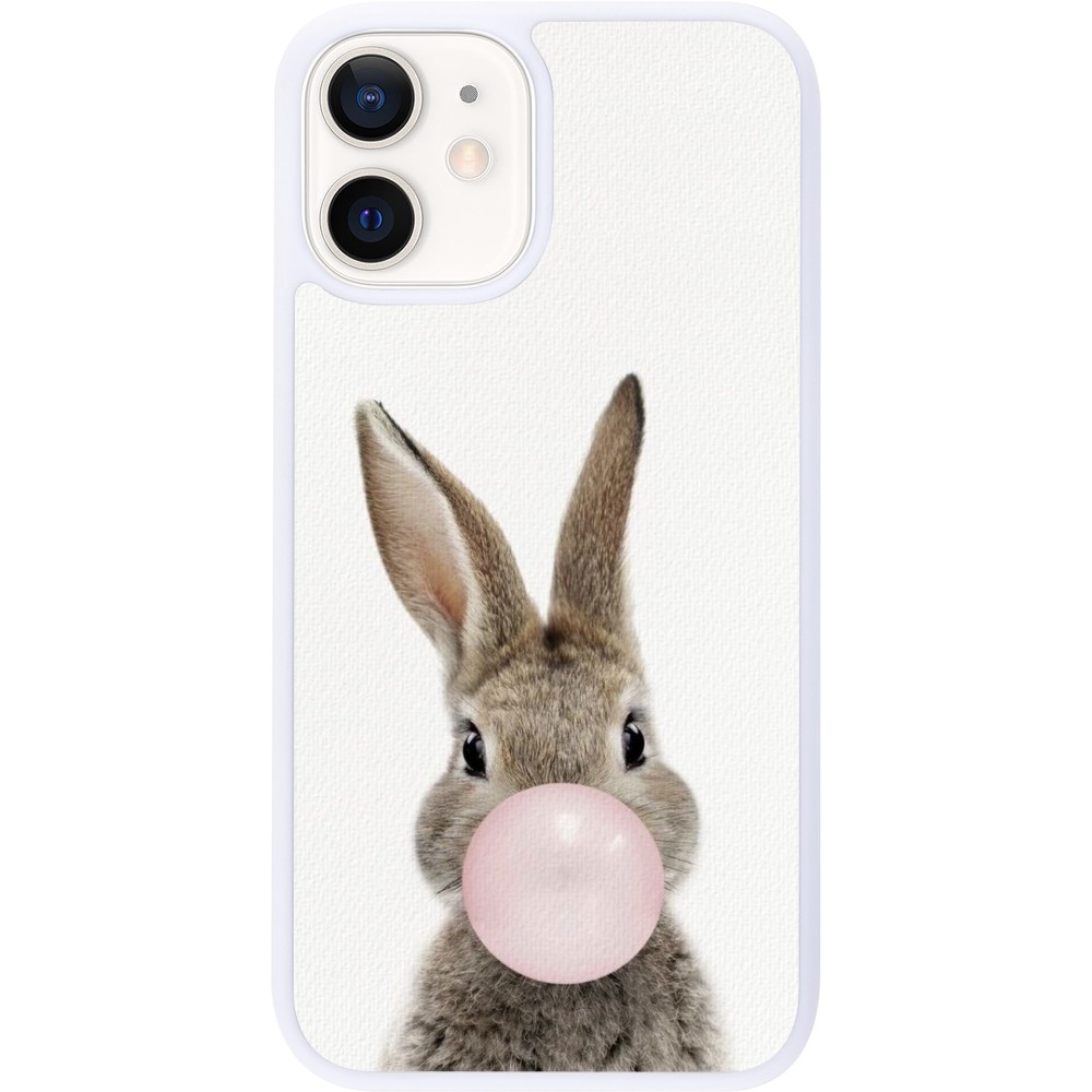 Coque iPhone 12 mini - Silicone rigide blanc Easter 2023 bubble gum bunny