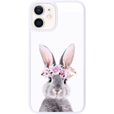 Coque iPhone 12 mini - Silicone rigide blanc Easter 2023 flower bunny