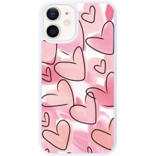 Coque iPhone 12 mini - Silicone rigide blanc Easter 2023 pink hearts