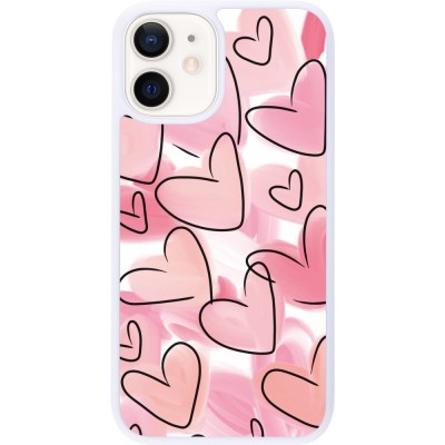 Coque iPhone 12 mini - Silicone rigide blanc Easter 2023 pink hearts