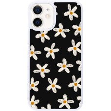 Coque iPhone 12 mini - Silicone rigide blanc Easter 2024 white on black flower