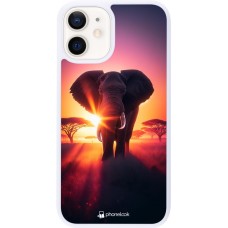 Coque iPhone 12 mini - Silicone rigide blanc Elephant Sunrise Beauty