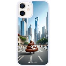 Coque iPhone 12 mini - Silicone rigide blanc Emoji Caca walk