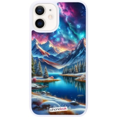 Coque iPhone 12 mini - Silicone rigide blanc Fantasy Mountain Lake Sky Stars