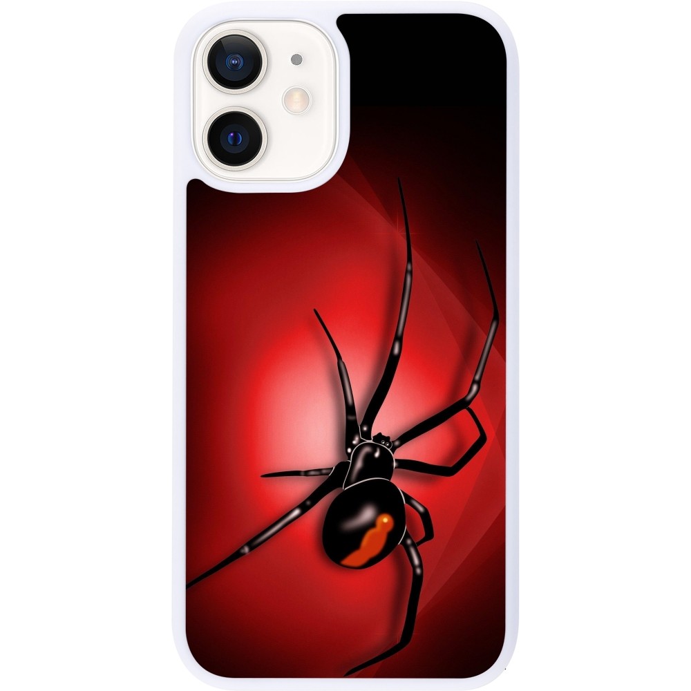 Coque iPhone 12 mini - Silicone rigide blanc Halloween 2023 spider black widow