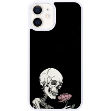 Coque iPhone 12 mini - Silicone rigide blanc Halloween 2023 rose and skeleton