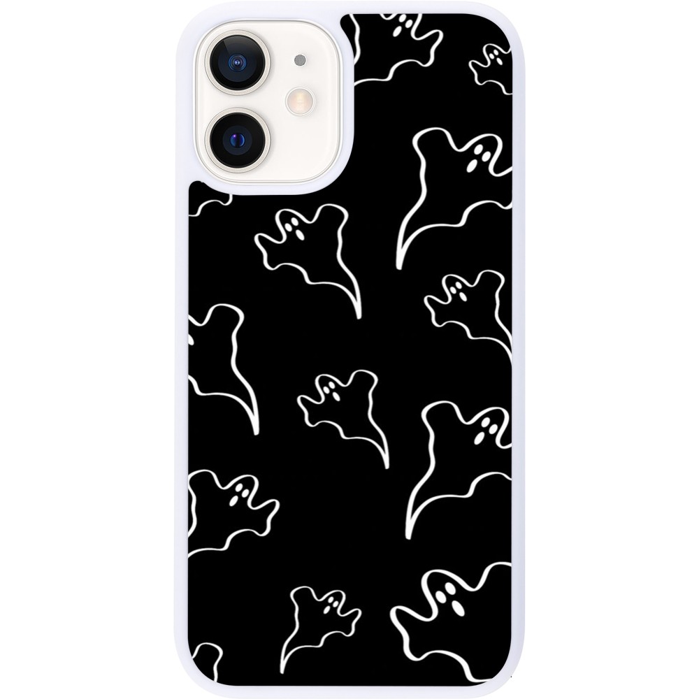 Coque iPhone 12 mini - Silicone rigide blanc Halloween 2024 black and white ghosts