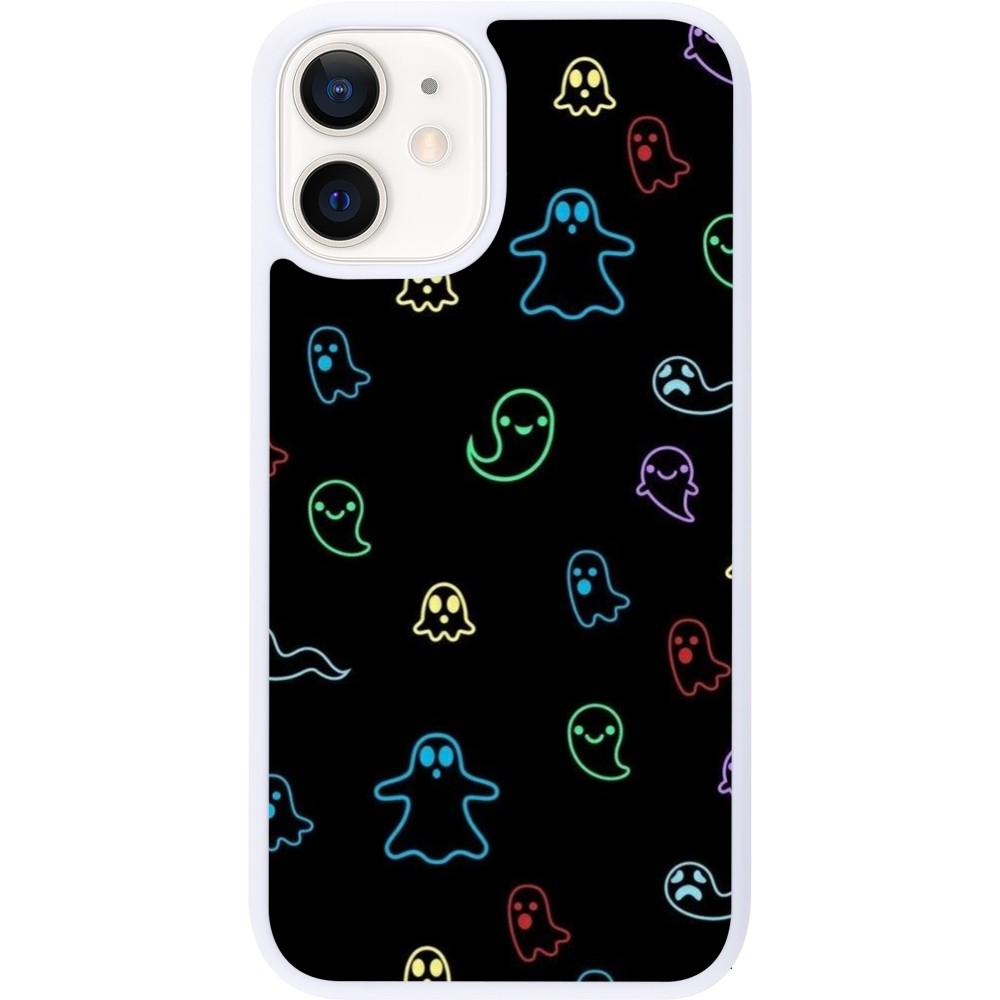 Coque iPhone 12 mini - Silicone rigide blanc Halloween 2024 colorful ghosts