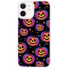 Coque iPhone 12 mini - Silicone rigide blanc Halloween 2024 rainbow pumpkins