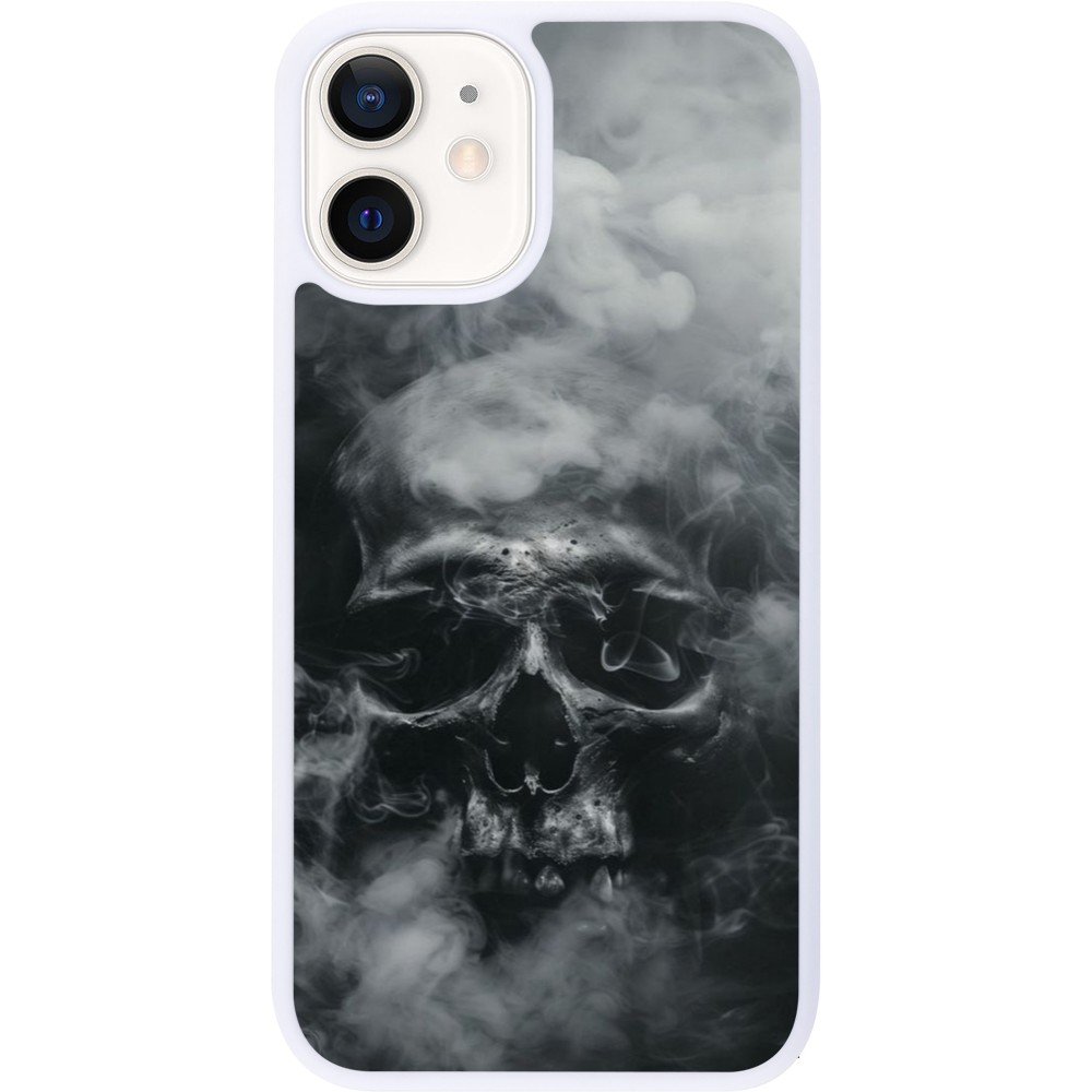 Coque iPhone 12 mini - Silicone rigide blanc Halloween 2024 smoky skull