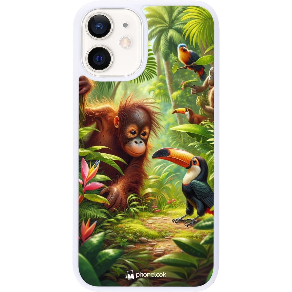 Coque iPhone 12 mini - Silicone rigide blanc Jungle Tropicale Tayrona