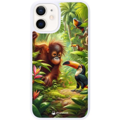 Coque iPhone 12 mini - Silicone rigide blanc Jungle Tropicale Tayrona