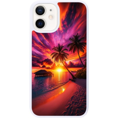 Coque iPhone 12 mini - Silicone rigide blanc Maldives Dusk Bliss