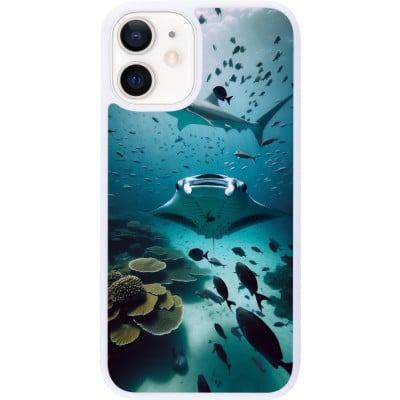 Coque iPhone 12 mini - Silicone rigide blanc Manta Lagon Nettoyage