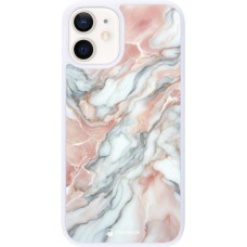 Coque iPhone 12 mini - Silicone rigide blanc Marbre Rose Lumineux