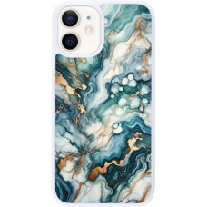 Coque iPhone 12 mini - Silicone rigide blanc Marbre Vert Bleu Doré